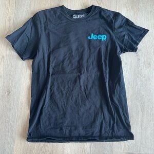 Jeep Black Tee with Blue Logo on front and Tie Dye logo on back